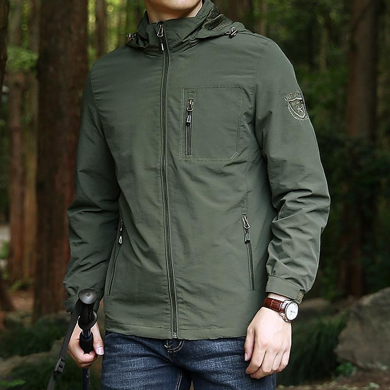 Men's Hiking Jacket Hiking Windbreaker Spring Outdoor Windproof Quick Dry Multi Pockets Wear Resistance Hoodie Top Camping / Hiking / Caving Sapphire Black khaki Army Green