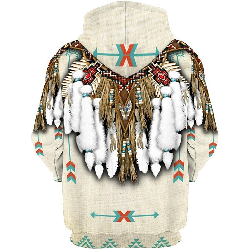 Men's Tribal Graphic Prints Hoodie Hoodies Sweatshirt Streetwear Basic Long Sleeve Hooded Sports & Outdoor Daily Sports White Brown Print Spring &  Fall Designer2