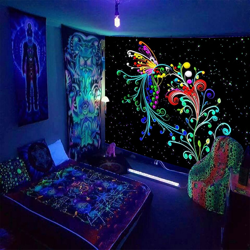 Blacklight Tapestry UV Reactive Glow in the Dark Glow Party Neon Tree of Life Psychedelic Trippy Misty Hanging Tapestry Wall Art Mural for Living Room Bedroom2