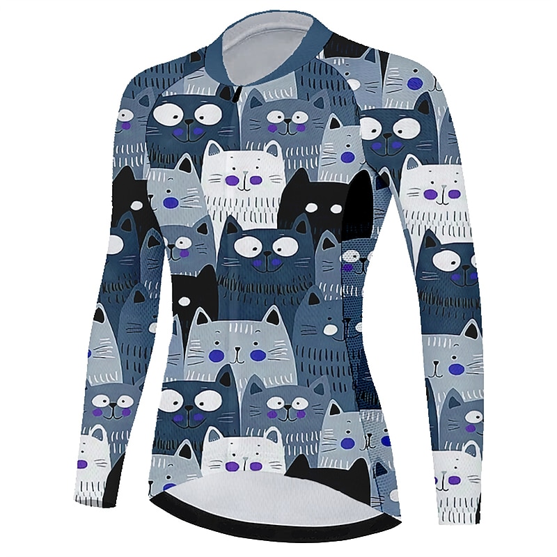 Women's Cycling Jersey Cat Funny Long Sleeve Bike Jersey Top with 3 Rear Pockets Mountain Bike MTB Road Bike Cycling Quick Dry Reflective Strips Back Pocket Moisture Wicking Sports Wine Red Dark Navy2