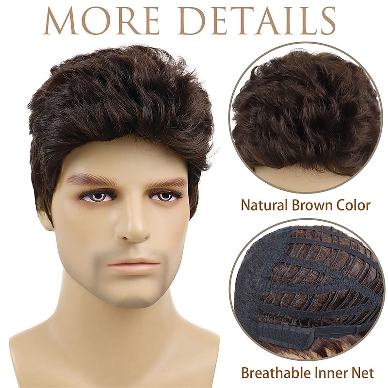 Brown Mens Wig Handsome Male Short Hair Synthetic Carnival Costume Toupee for Men Daily Party Use4