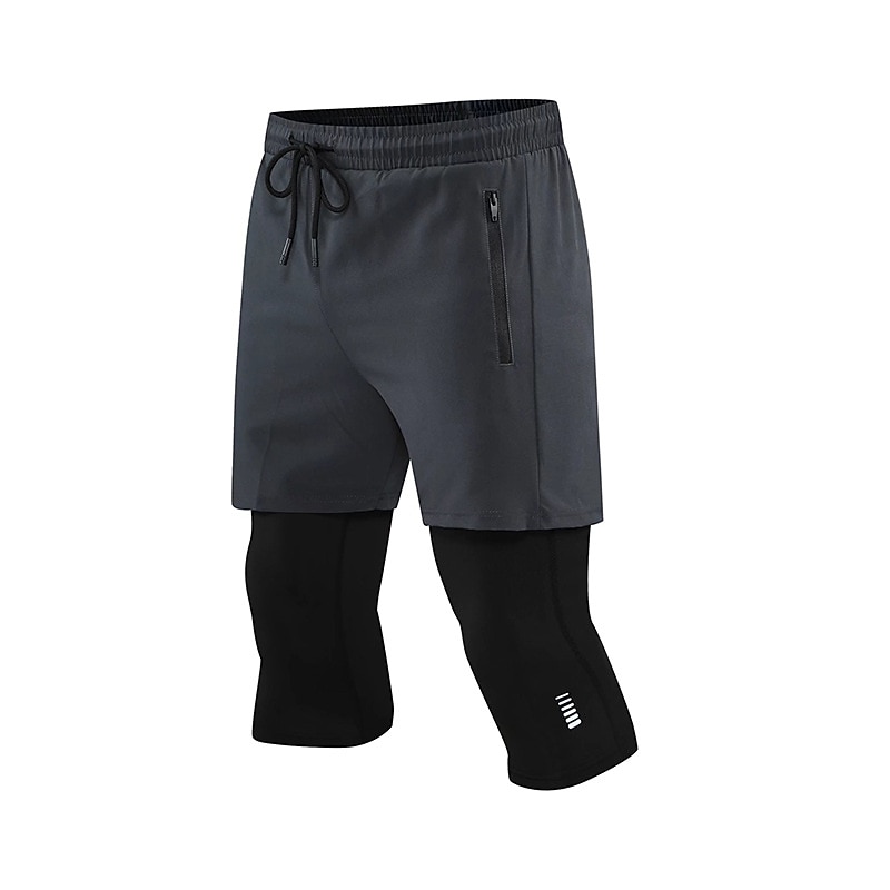 Men's Running Shorts With Tights Running Tights Leggings Compression 3/4 Pants Drawstring 2 in 1 Zipper Pocket Base Layer Athletic Athleisure Spandex Quick Dry Soft Moisture Wicking Breathable Gym