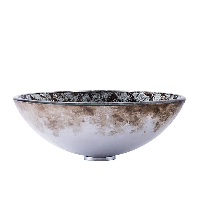 Round Bathroom Sink Set 16.5" X 5.7", Artistic Vanity Sink Bowl Golden Pattern Tempered Glass Finish Art Basin Above Counter Sink Brass Vessel Sink3