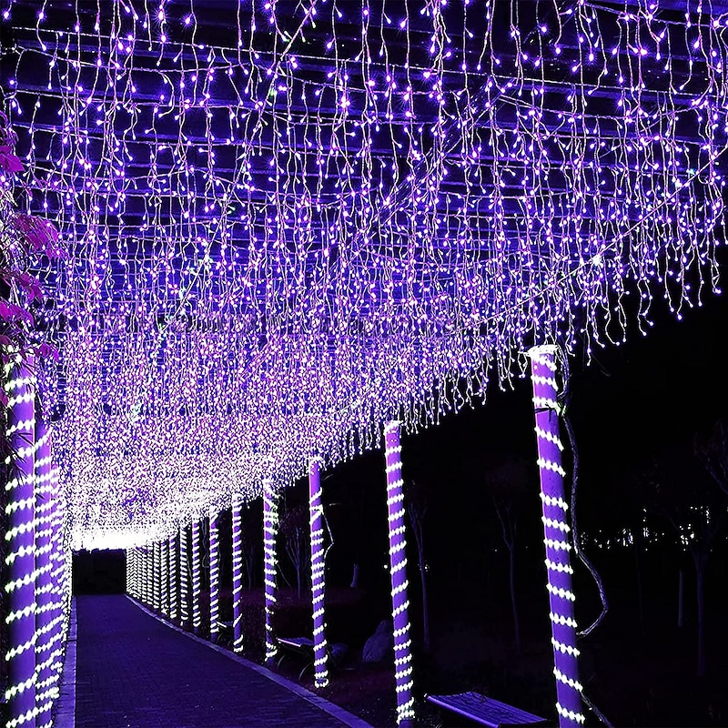 Outdoor Christmas Icicle Window Curtain Lights 6x1M-300LED Plug in 9 Colors Remote Control Window Wall Hanging Light Warm White RGB for Bedroom Party Christmas/Halloween 31V EU/US/AU/UK Plug