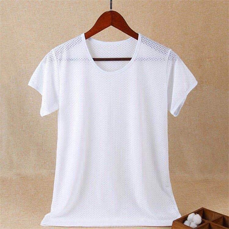 Men's T Shirt Moisture Wicking Shirts Short Sleeve Crew Neck Summer Plain Fashion Casual Breathable Mesh Street Holiday Beach Black White Navy Blue Top Tee for Men