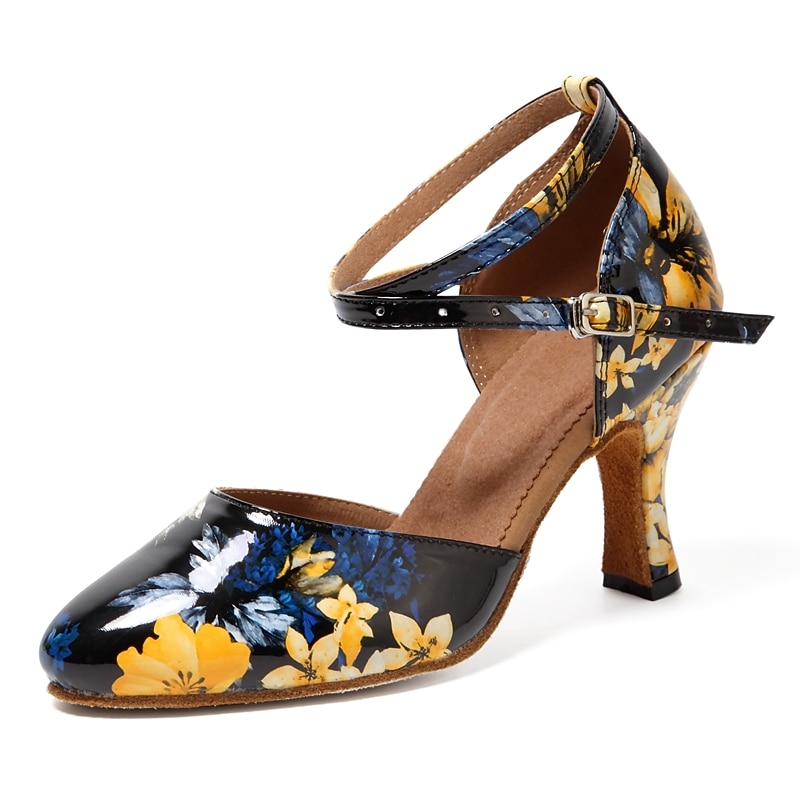 Women's Ballroom Dance Shoes Modern Shoes Training Indoor Practice Heel Sneaker Pattern / Print Flared Heel Peep Toe Cross Strap Black Pink / White2