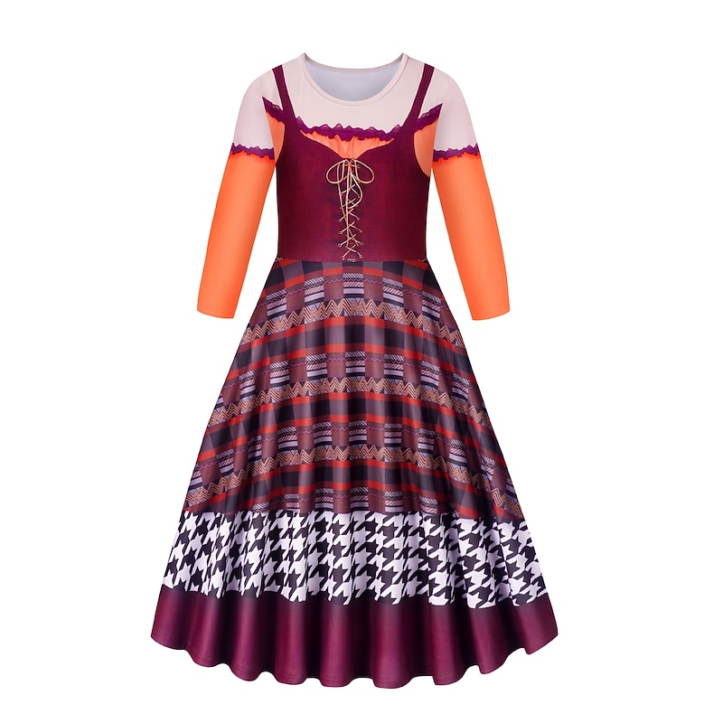 Hocus Pocus Witch Dress Cosplay Costume Cosplay Pattern Dress Movie Cosplay for Girls' Kid's Children's Day Masquerade3