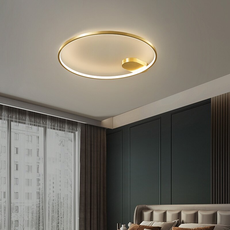 40cm Three-Color Dimmable Ceiling Light Flush Mount Ceiling Light Copper LED Ceiling Light Modern Round Ceiling Light Acrylic Lampshade Ceiling Lamp for Living Room Corridor