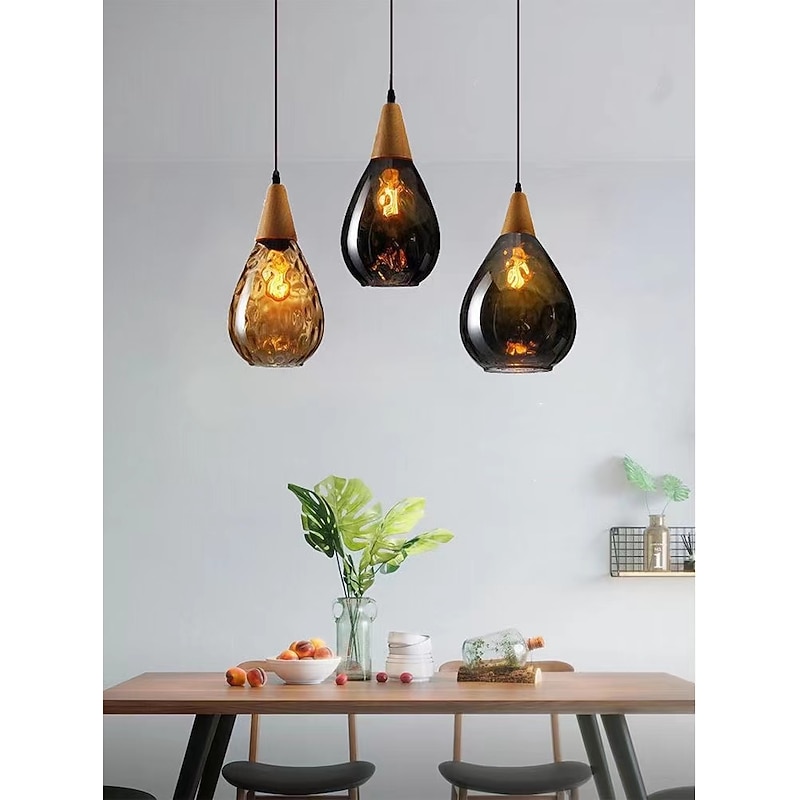1-Light 30cm Solid Wood Glass Pendant Light LED Sleek Single Design Island Lights Modern Style Restaurant Shops / Cafes Living Room  Lights  220-240V 110-120V3