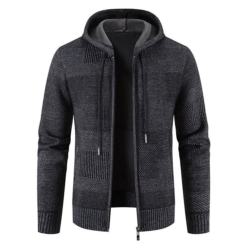 Men's Sweater Pullover Sweater Sweater Hoodie Zip Sweater Sweater Jacket Waffle Knit Cropped Knitted Solid Color Crew Neck Basic Stylish Outdoor Daily Clothing Apparel Winter Fall Wine Dark Gray M L4