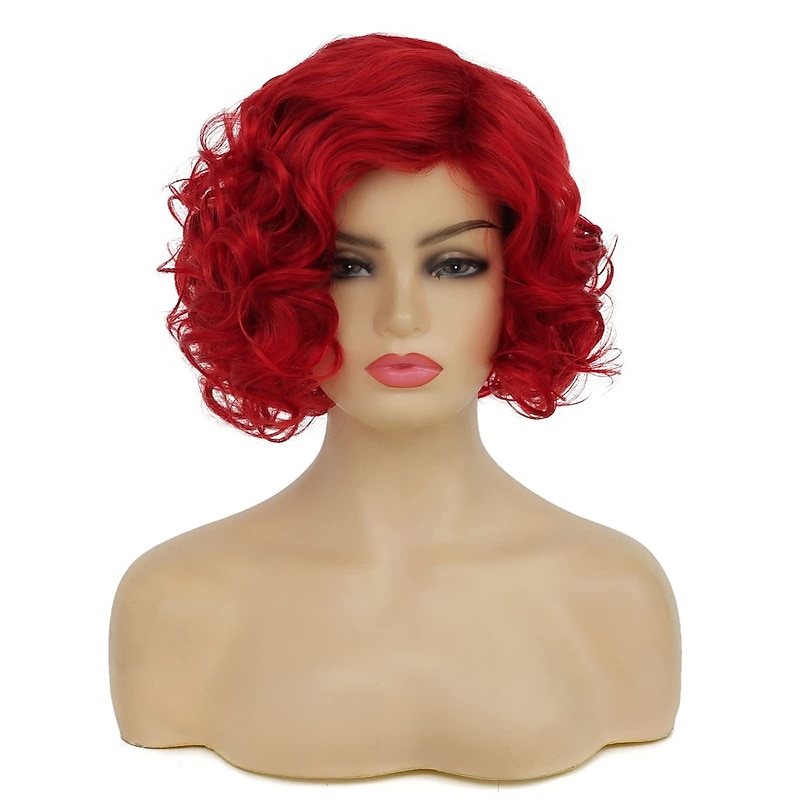 Short Curly Red Wigs for Women Synthetic Natural Wavy Red Costume Cosplay Party Wig with Wig Cap Halloween Wigs