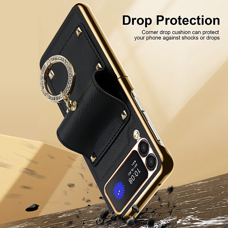 Phone Case For Samsung Galaxy Z Flip 6 Z Flip 5 Z Flip 4 Z Flip 3 Back Cover Fashion Ring Holder Shockproof Solid Colored PU Leather4