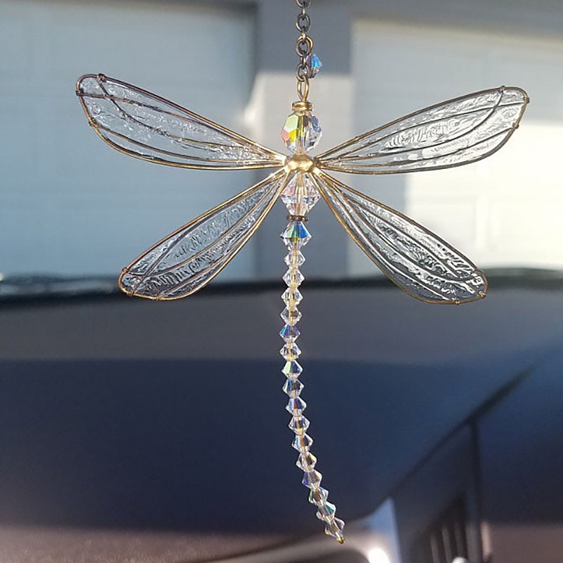 Dragonfly Dream Catcher Crystal Suncatcher Wind Chime Handmade Gift  Wind Chime Ornament Wall Hanging Outdoor Decor 15*15cm