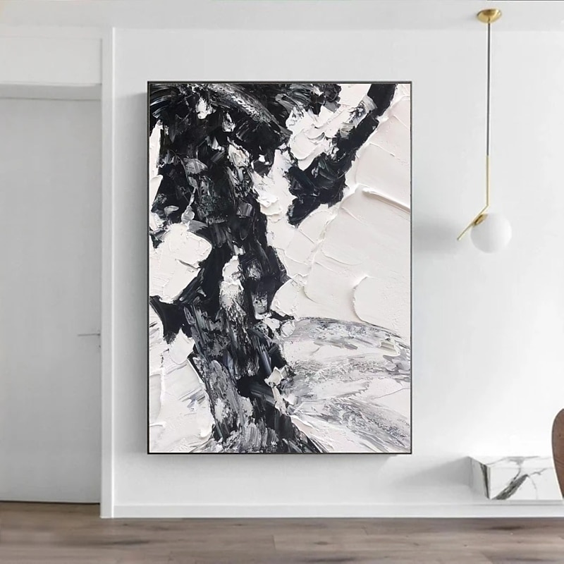 Handmade Hand Painted Oil Painting Wall Art Modern Abstract Black and White Painting Home Decoration Decor Rolled Canvas No Frame Unstretched4