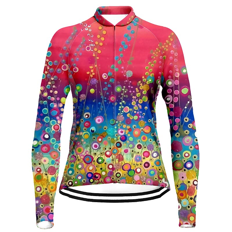 Women's Cycling Jersey Floral Botanical Long Sleeve Bike Top with 3 Rear Pockets Mountain Bike MTB Road Bike Cycling Quick Dry Reflective Strips Back Pocket Moisture Wicking Sports Black Red Blue2