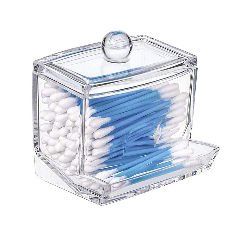 Acrylic Cotton Swabs Storage Holder Box Portable Transparent Makeup Cotton Pad Cosmetic Container Crystal Jewelry Organizer Case without Cotton swabs