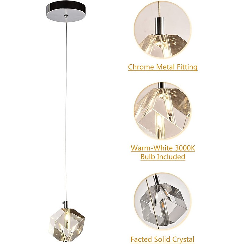1-Light 9cm  Crystal Mini Pendant Light LED Metal Mini Electroplated Island Lights Modern Contemporary Style  Kitchen Dining  Home Bar Light 110-120V 220-240V4