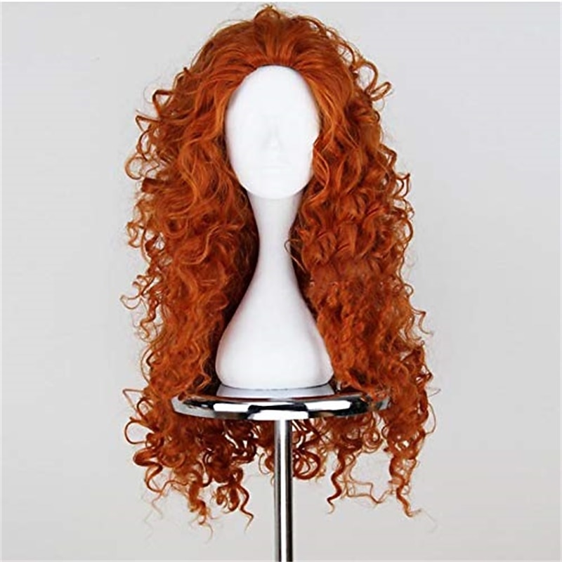 Merida Wigs Blue Bird Long Curly Orange Brave Princess Cosplay Red Hair Synthetic Deep Wave  Wigs for Girls Party Show Heat Resistant Fiber Halloween Wigs