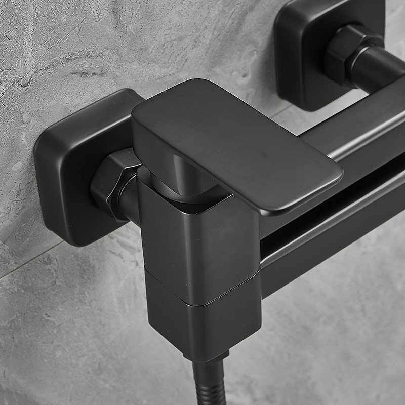 Bathtub Faucet Dual Spout Wall Mounted, Bath Tub Filler Mixer Brass Tap with Heldhand Showerhand, Ceramic Valve Single Handle Control4