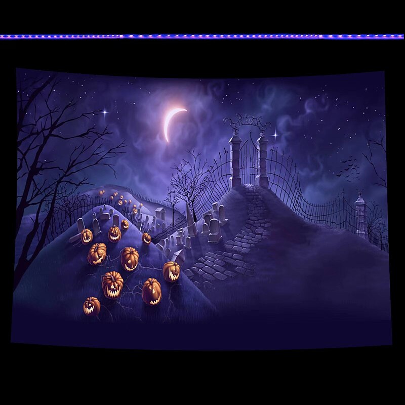 Halloween Decorations Backlight Tapestry Jack O Lantern UV Reactive Hanging Fluorescent Home Decoration Background Cloth Art Home Bedroom Living Room