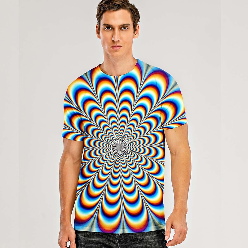 Men's Graphic Optical Illusion Shirt T Shirt Tee Short Sleeve T shirt 3D Print Classic Collar Shirt Basic Casual Daily Weekend Blue Purple Green Clothing Apparel Plus Size S M L XL XXL 3XL 4XL2