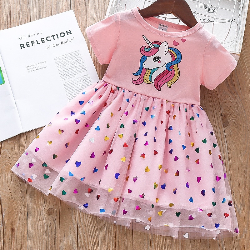 Kids Girls' Dress Cartoon Sleeveless Daily Print Princess Sweet Cotton Above Knee A Line Dress Summer 2-6 Years Pink Blue3