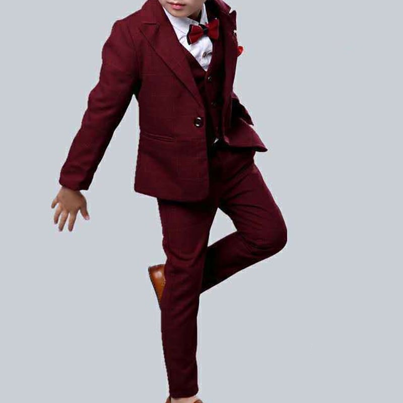 3 Pieces Ring Bearer Suit Boys Kids Suit Formal Suit Suit & Blazer Tank & Pants Formal Anniversary Cool Gentle Plaid Wine Blue Gray Cotton4