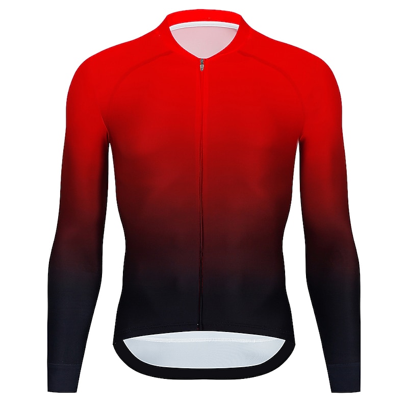 Men's Cycling Jersey Gradient Long Sleeve Bike Jersey Top with 3 Rear Pockets Mountain Bike MTB Road Bike Cycling Quick Dry Reflective Strips Back Pocket Moisture Wicking Sports Black / Orange Wine3