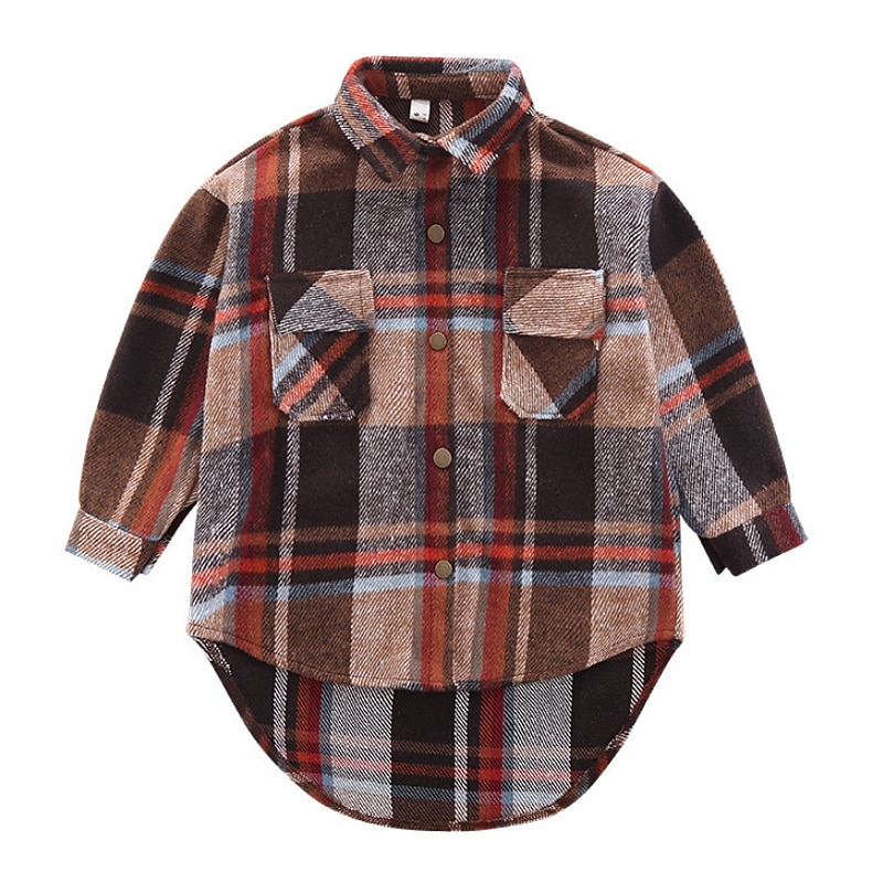 Kids Girls' Jacket Coat Outerwear Plaid Long Sleeve Coat Sport Punk Cool Red Winter Fall 3-12 Years2