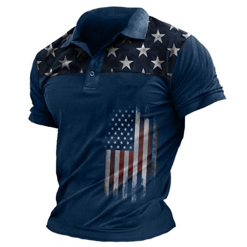 Men's American Flag Veterans Polo Shirts Golf Shirt Short Sleeve Polo Shirts Collared Shirts Casual Streetwear Vacation Wear Party Outfits Buttons 3D Print Black Blue Purple3