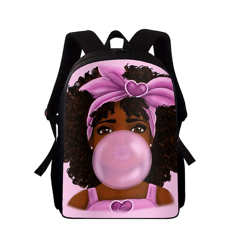 Black Girl Cartoon Backpack with Bubblegum Design – Stylish Lightweight School Bag for Girls or Gift for Tween Students