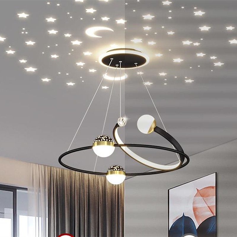 Creative LED Chandelier, Dimmable 48W Pedant Light with Remote Control, Acrylic Shade with Star Projection Pendant Light Fixtures, Pendant Lighting for Kitchen Dining Room Living Room4