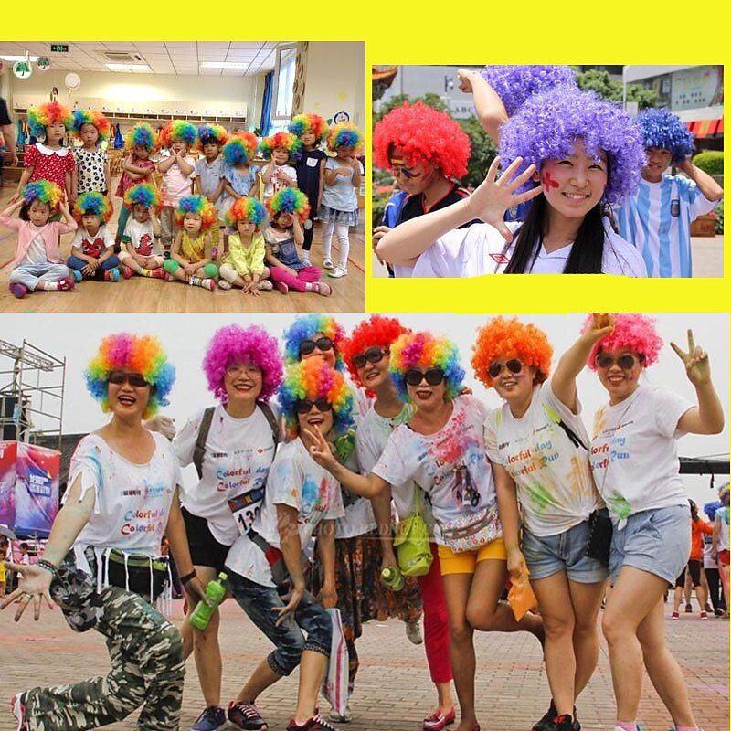 Fans Wig Color Cosplay Wig Burlesque Clown It Yaki Afro Curly Bob Wig Medium Length Beige Synthetic Hair Kid's Cosplay Creative Funny Red Carnival Festival Halloween Wigs3