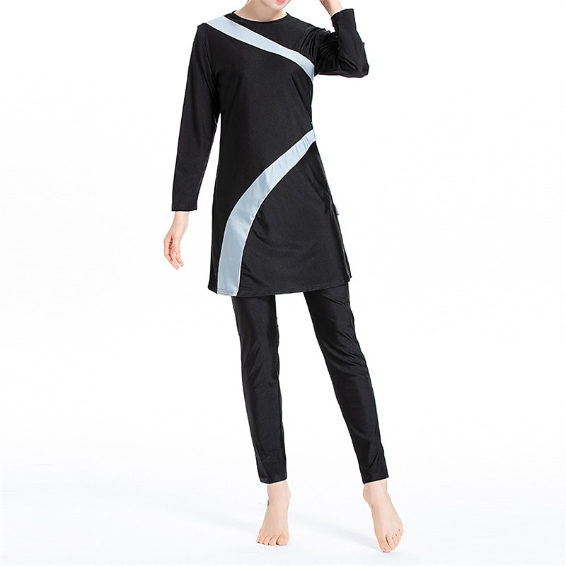 Women's Burkini Hijab Swimsuit Full Coverage UPF50+ Long Sleeve Bathing Suit 3-Piece Modest Swimwear Swimming Beach Water Sports Patchwork Spring Summer Autumn2