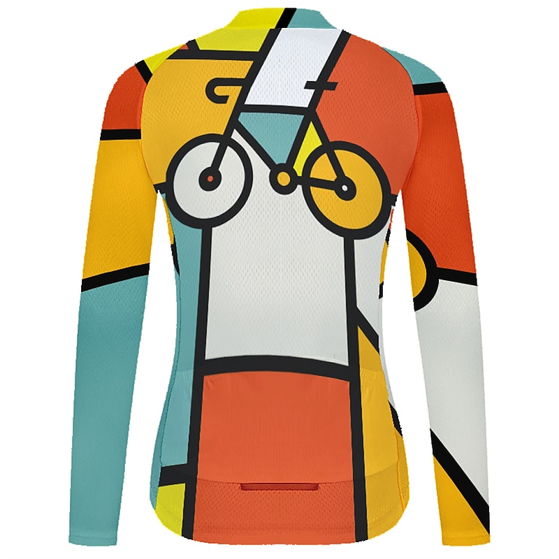 Women's Cycling Jersey Geometric Geometry Funny Long Sleeve Bike Jersey Top with 3 Rear Pockets Mountain Bike MTB Road Bike Cycling Quick Dry Reflective Strips Back Pocket Moisture Wicking Sports4