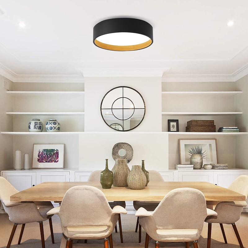 Embedded Ceiling Lamp 15.6/19.5in LED Ceiling Lamp Matte Black Internal Gold Wood Grain Indoor Lighting Lamp Ceiling Suitable for Bedroom and Corridor AC220V4