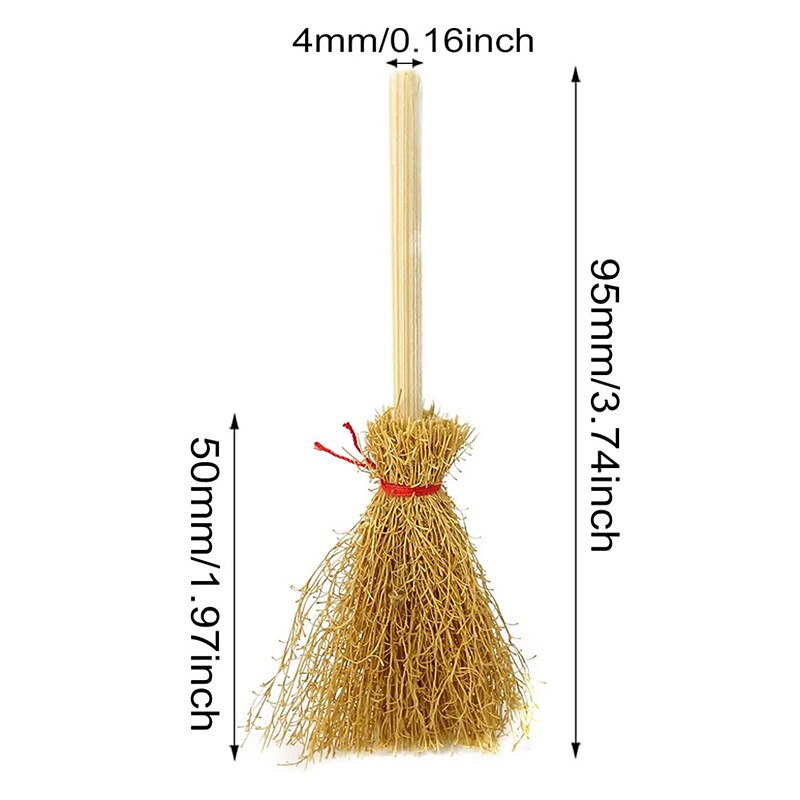 10/20pcs Halloween Mini Broom Red Rope Straw Brooms Hanging Decorations for Halloween Party Costume Witch Broom Dollhouse Accessories3