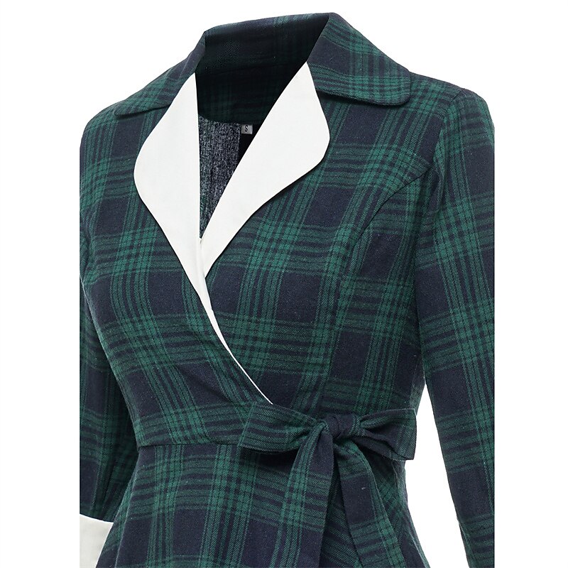 Women's Tartan Dress Swing Dress Plaid Dress Vintage Dress Green Red Long Sleeve Plaid Lace up Winter Fall Shirt Collar Mature Winter Dress Fall Dress 2022 S M L XL XXL4