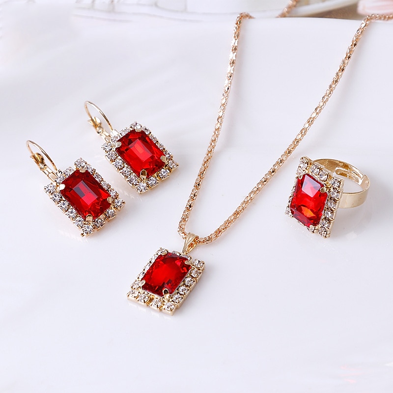 Hoop Earrings 3pcs Rhinestone Alloy Rings 1 Necklace Earrings Women's Elegant Vintage Fashion Geometrical Geometric Jewelry Set For Party Street Daily2