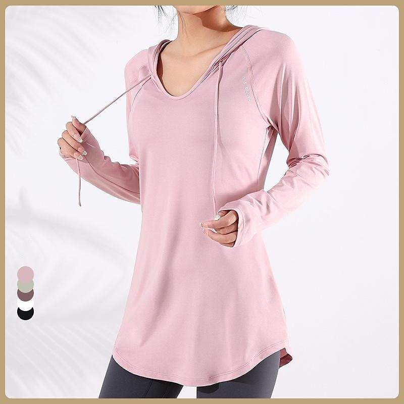 Women's Plus Size Yoga Tops Hooded V-neck Loose Thin Sports Sweater Outerwear Yoga Fitness Gym Clothes Winter Long Sleeve3