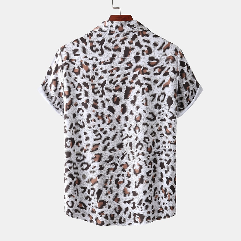 Men's Leopard Shirt Button Up Shirt Short Sleeve Tropical Hawaiian Designer Casual Daily Holiday Turndown Black / Gray White Pink Navy Blue Blue2