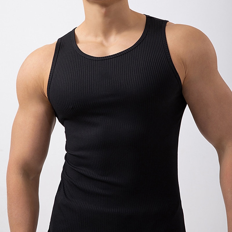 Men's Running Tank Top Workout Tank Singlet Sleeveless Tank Top Athletic Summer Solid Colored Quick Dry Soft Sweat Out Moisture Wicking Gym Workout Active Training Jogging Sportswear Activewear Black