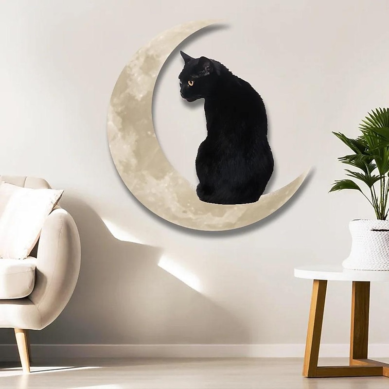 cross-border new black cat moon hanging metal sign black cat moon acrylic pendant