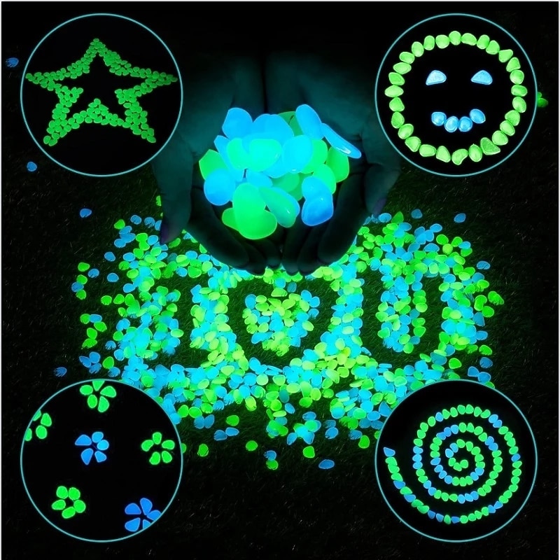 500 Pcs Glow in the Dark Garden Pebbles For Sidewalk Garden Terrace Lawn Garden Patio Fish Tank Aquarium Decoration Glow Stone3