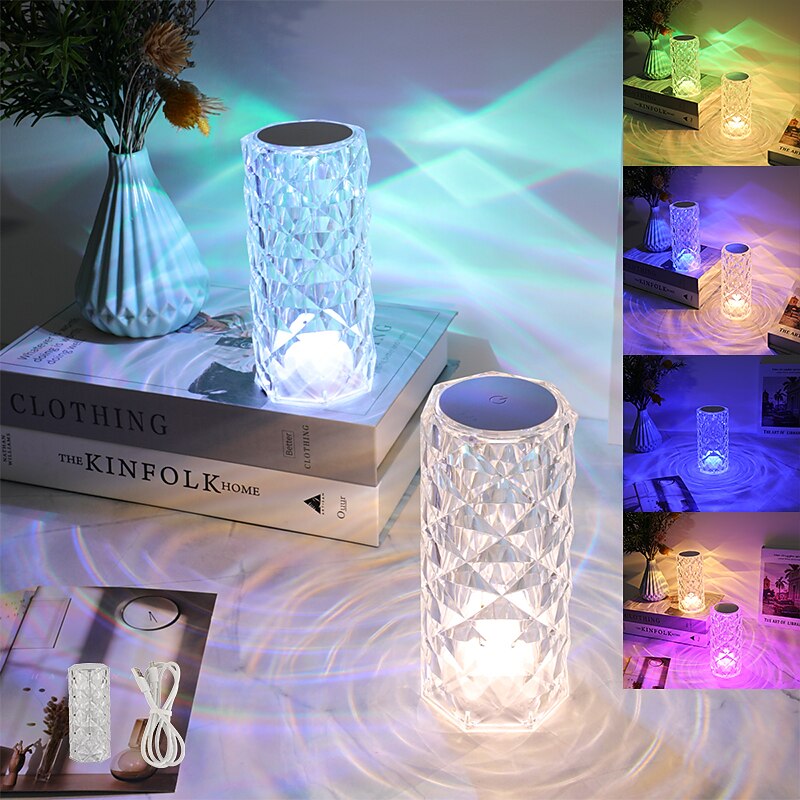 Crystal Light Lamp Color Changing Lamps Table Lamp with Touch Control Diamond LED Night Light Rechargeable Rose Romantic Date Lighting Decor for Festival, Home, Restaurant, Bar2