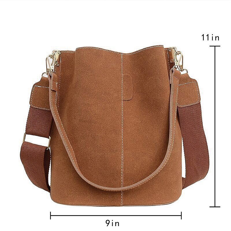Women's Suede Bucket Bag with Adjustable Strap – Casual Vintage Shoulder Handbag with Pouch for Daily Use and Travel2