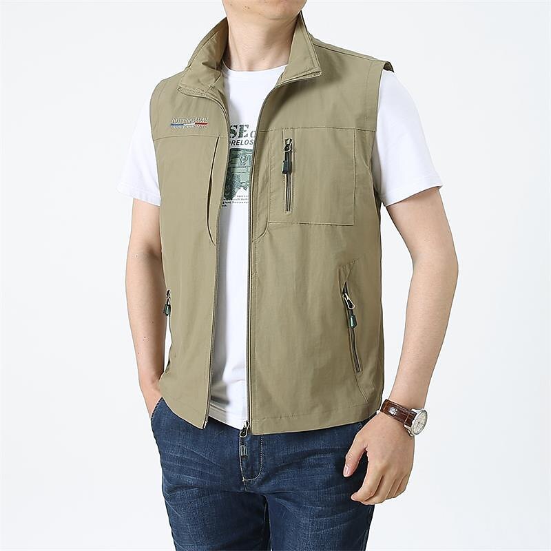 Men's Vest Gilet Fishing Vest Hiking Vest Sleeveless Vest Gilet Jacket Outdoor Street Holiday Daily Wear Streetwear Chic & Modern Spring Fall Pocket Polyester Warm Quick Dry Pure Color Zipper Turndown3