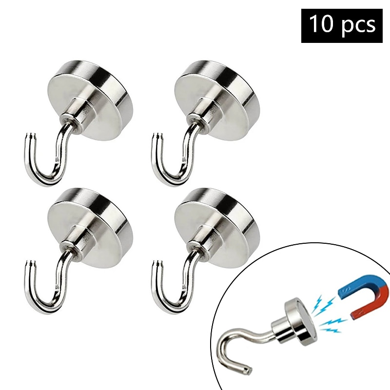 10PCS Strong Neodymium Magnetic Hook Hold Up To 12kg 5Pounds Diameter 20mm Magnets Quick Hook For Home Kitchen Workplace
