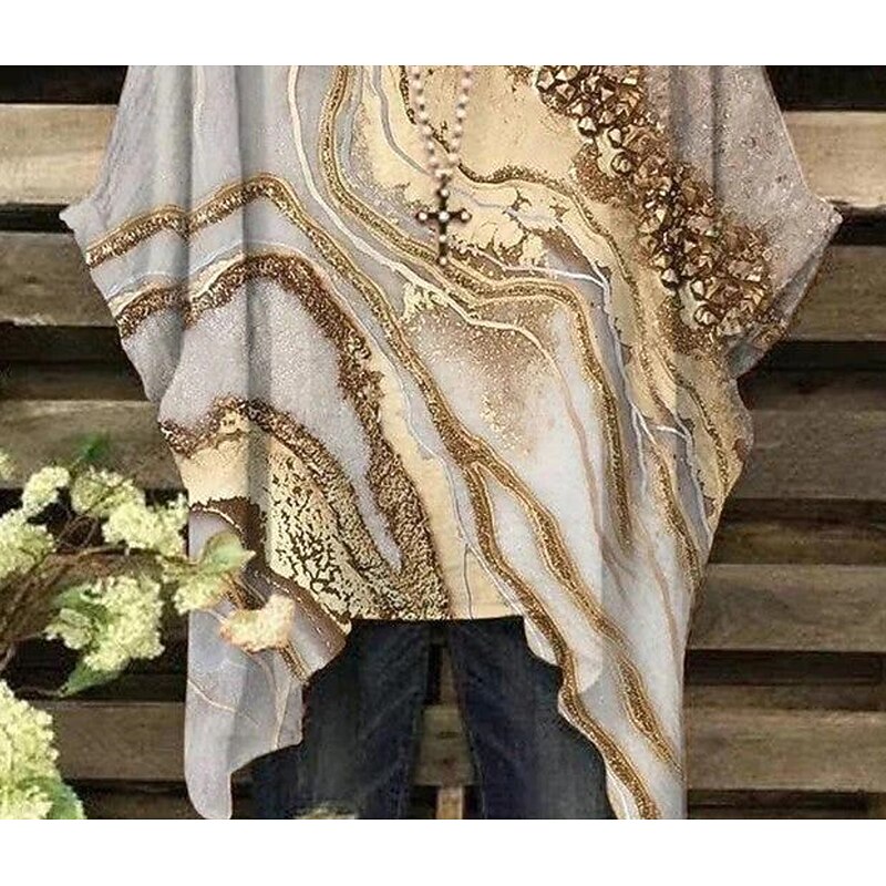 Women's Plus Size Blouse Chiffon Basic Casual Print Dolman Sleeve Crew Neck Vacation Daily Yellow Spring Fall3