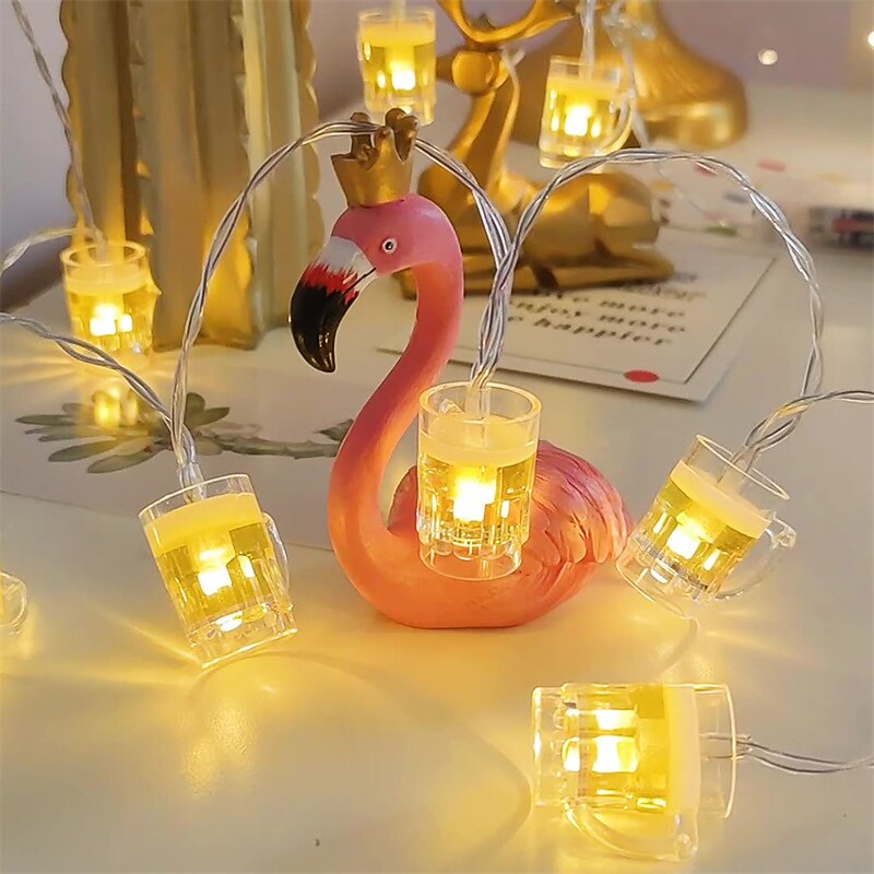 Beer Mug String Lights Decor 1.5M 10LED/3M 20LEDS with Remote Control USB & Battery Powered for Bar Christmas Birthday Wedding Party Bedroom Dorm Wreath Summer Club Decorations